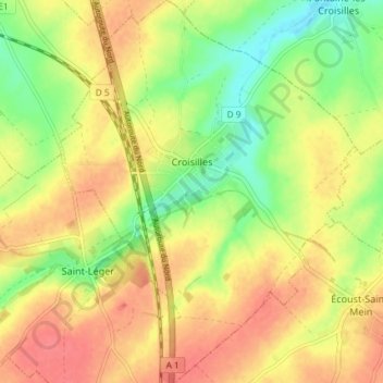 Mapa topográfico Croisilles, altitud, relieve