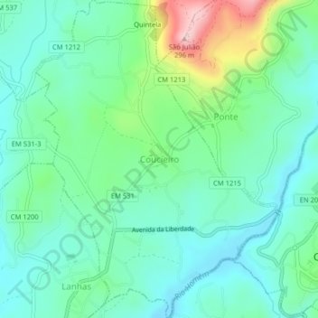 Mapa topográfico Coucieiro, altitud, relieve