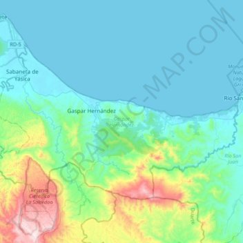 Mapa topográfico Gaspar Hernández, altitud, relieve