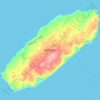 Mapa topográfico Bell Island, altitud, relieve