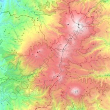 Mapa topográfico Parque Nacional Natural Los Nevados, altitud, relieve