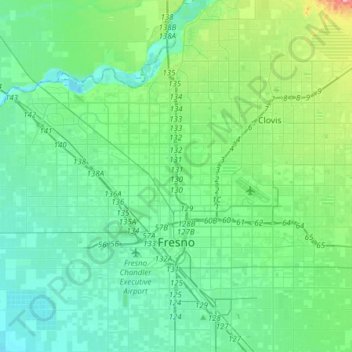 Mapa topográfico Fresno, altitud, relieve