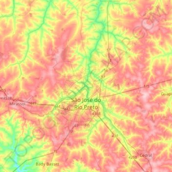 Mapa topográfico Rio Preto, altitud, relieve