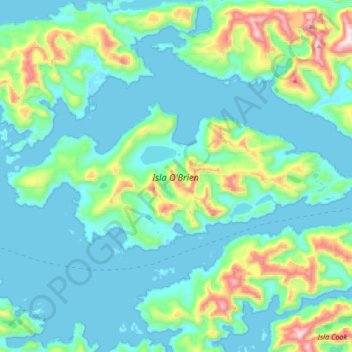 Mapa topográfico Isla O'Brien, altitud, relieve