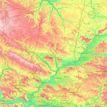 Mapa topográfico Oise, altitud, relieve