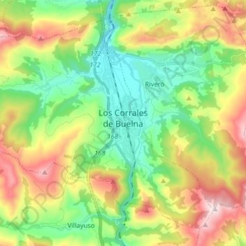 Mapa topográfico Los Corrales de Buelna, altitud, relieve