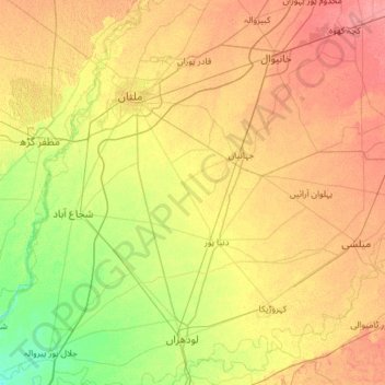 Mapa topográfico Multan District, altitud, relieve