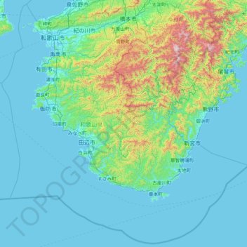 Mapa topográfico Préfecture de Wakayama, altitud, relieve