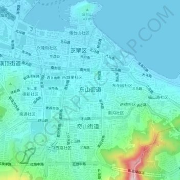 Mapa topográfico 东山街道, altitud, relieve