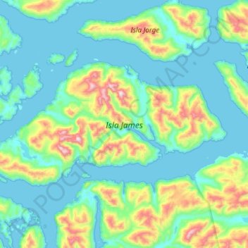 Mapa topográfico Isla James, altitud, relieve