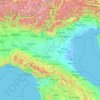 Mapa topográfico Pianura Padana, altitud, relieve