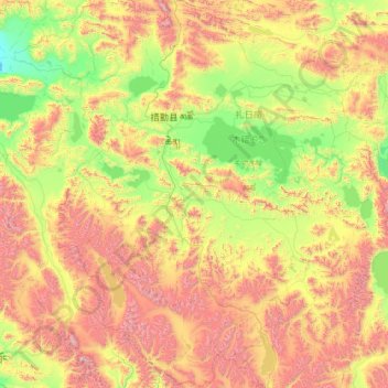 Mapa topográfico Coqên, altitud, relieve