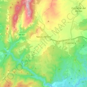 Mapa topográfico Navas del Rey, altitud, relieve