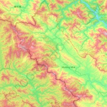 Mapa topográfico Mường Nhé, altitud, relieve