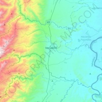 Mapa topográfico Venadillo, altitud, relieve