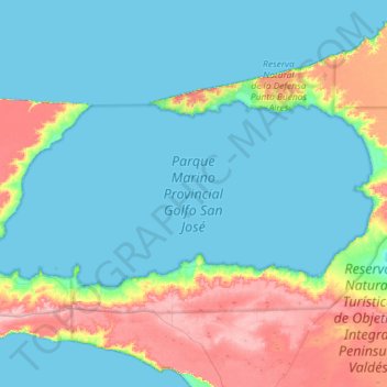 Mapa topográfico Golfo San José, altitud, relieve