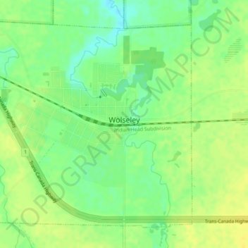 Mapa topográfico Wolseley, altitud, relieve