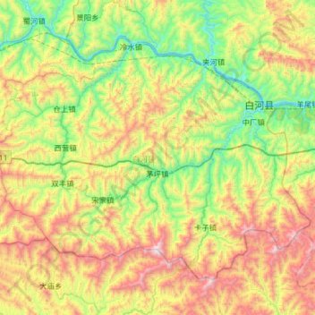 Mapa topográfico Baihe County, altitud, relieve