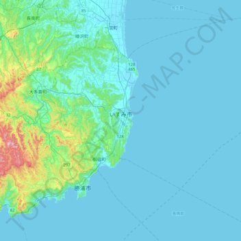 Mapa topográfico Isumi, altitud, relieve