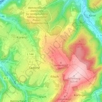 Mapa topográfico Tarforst, altitud, relieve