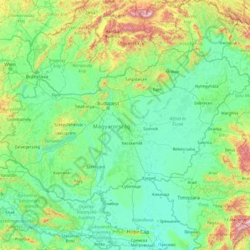Mapa topográfico Hungría, altitud, relieve