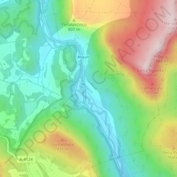 Mapa topográfico Atauri, altitud, relieve