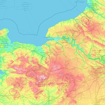 Mapa topográfico Normandië, altitud, relieve