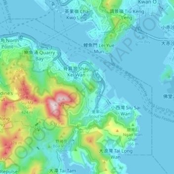 Mapa topográfico Hong Kong Island, altitud, relieve