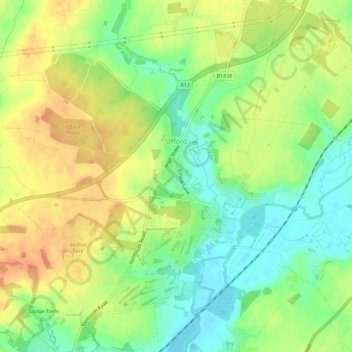Mapa topográfico Ufford, altitud, relieve