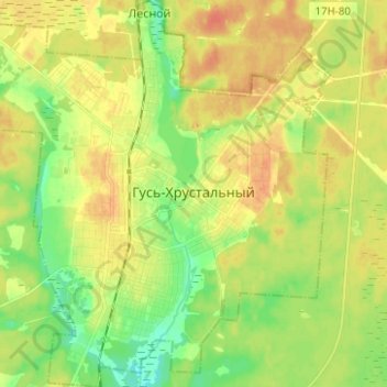 Mapa topográfico Гусь-Хрустальный, altitud, relieve