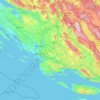 Mapa topográfico Šibensko-kninska županija, altitud, relieve