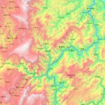 Mapa topográfico 雷波县, altitud, relieve