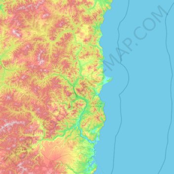 Mapa topográfico Ванинский район, altitud, relieve