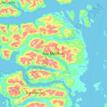 Mapa topográfico Isla Melchor, altitud, relieve