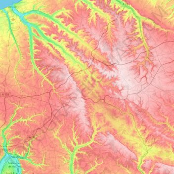 Mapa topográfico Pays de Bray, altitud, relieve
