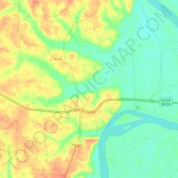 Mapa topográfico Crump, altitud, relieve