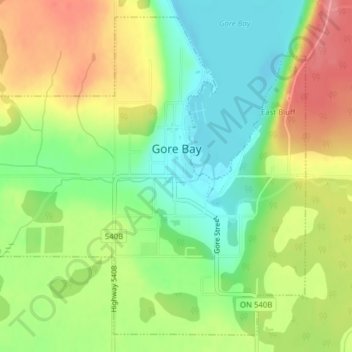 Mapa topográfico Gore Bay, altitud, relieve