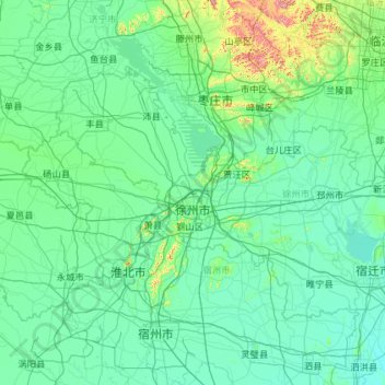 Mapa topográfico Xuzhou City, altitud, relieve