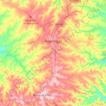 Mapa topográfico Arapongas, altitud, relieve