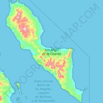 Mapa topográfico Isla Ángel de la Guarda, altitud, relieve