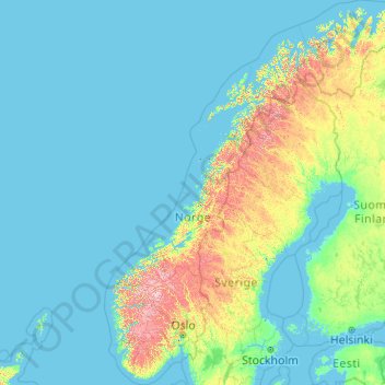 Mapa topográfico Norway, altitud, relieve