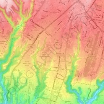 Mapa topográfico Zona 12, altitud, relieve