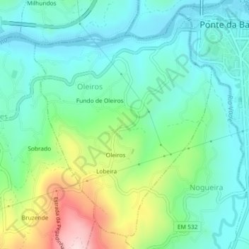 Mapa topográfico Oleiros, altitud, relieve