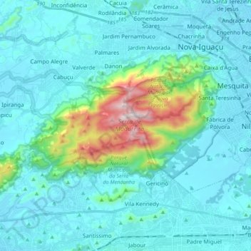 Mapa topográfico Área de Proteção Ambiental de Gericinó-Mendanha, altitud, relieve