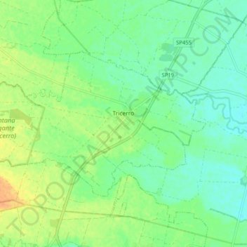 Mapa topográfico Tricerro, altitud, relieve