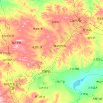 Mapa topográfico Shangdu County, altitud, relieve