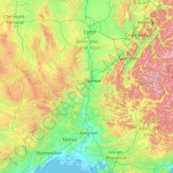 Mapa topográfico Le Rhône, altitud, relieve