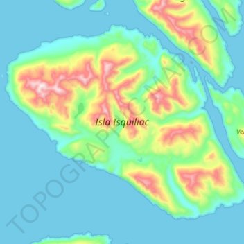 Mapa topográfico Isla Isquiliac, altitud, relieve
