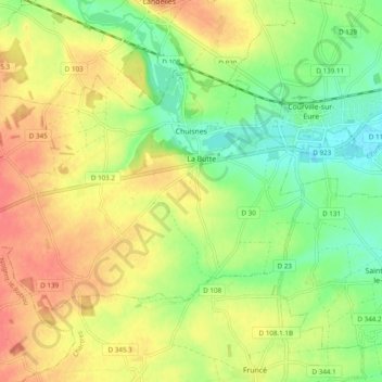 Mapa topográfico Chuisnes, altitud, relieve