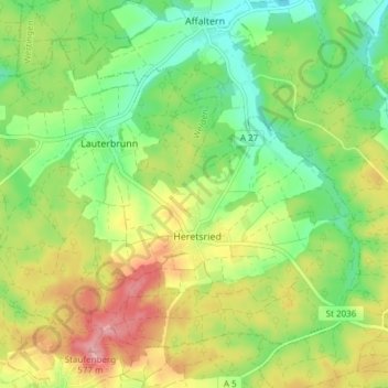 Mapa topográfico Heretsried, altitud, relieve